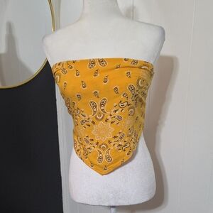 Hollister Yellow Bandana Paisley Strapless Crop Top